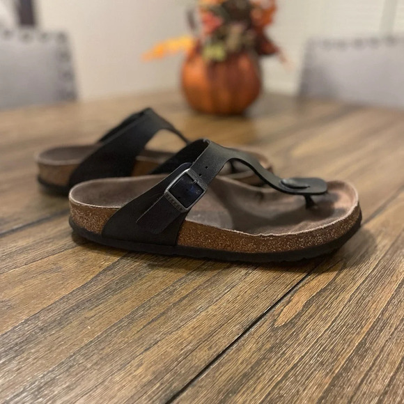 Birkenstock Gizeh Women’s Black Birko Flor T Strap Sandals Size 38 US 7 Hippie - Picture 5 of 12